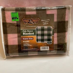 Trail Crest Poly Fleece Blanket Pink and Brown Plaid 60x 80 Christmas Gift